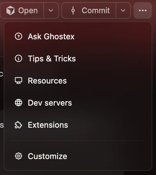 The ⋯ menu in the header, with Ask Ghostex at the top